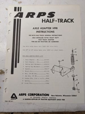 Arps Tractor Half-Track Axle Adapter Instructions Parts List H98 Xhd H56 Idler