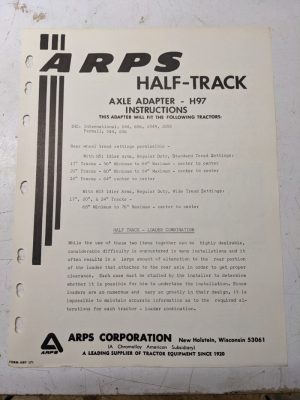 Arps Tractor Half-Track Axle Adapter Instructions Parts List H97 Ihc Farmall