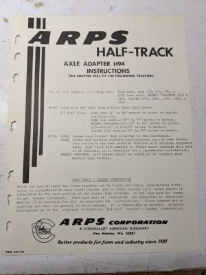 Arps Tractor Half-Track Axle Adapter Instructions Parts H94 Ford Case Mf Oliver