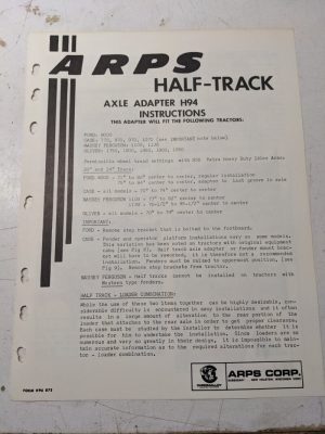Arps Tractor Half-Track Axle Adapter Instructions Parts List H94 Ford Case Mf