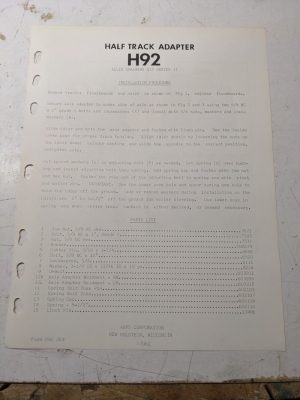 Arps Tractor Halftrack Axle Adapter Instruction Part List H92 Allis Chalmers D15