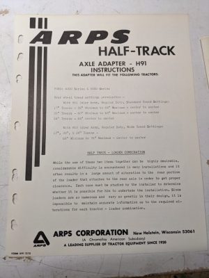 Arps Tractor Half-Track Axle Adapter Instructions Parts List H91 Ford 4000 5000