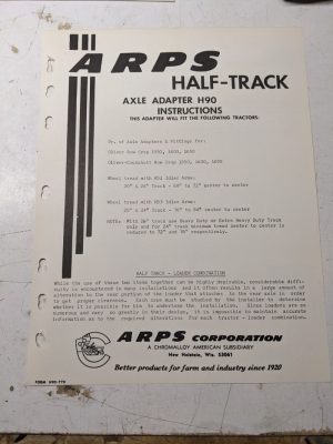 Arps Tractor Half-Track Axle Adapter Instructions Parts List H90 Oliver Cockshut
