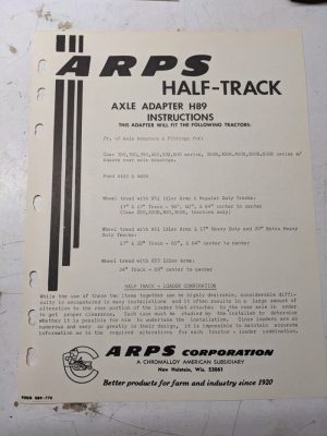 Arps Tractor Half-Track Axle Adapter Instructions Parts List H89 Case 200-600 /B