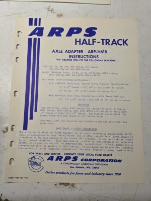 Arps Half-Track Axle Adapter Instructions Part List Arp-H61B Ford Mf 9N 8N To Mh