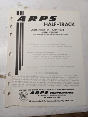 Arps Half-Track Axle Adapter Instructions Part List Arp-H67B Fordson Major 5120