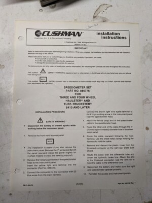 Cushman Installation Instructions Manual Speedometer Set 886776 Haulster 1990