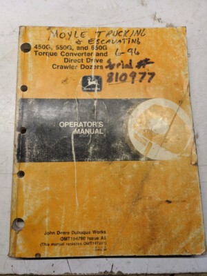 John Deere Jd Operators Manual Om154790 450G 550G 650G Crawler Dozer 1993