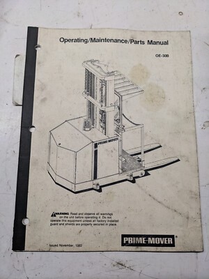 Prime Mover Operating Maintenance Parts List Manual Oe-30B Order Picker Book