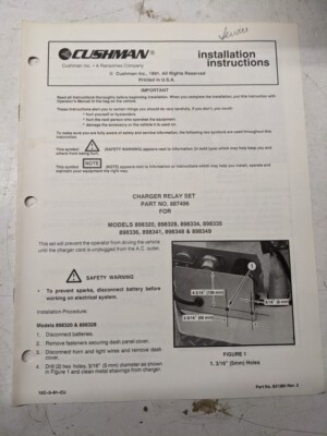 Cushman Installation Instructions Manual Charger Relay Set 887496 1991