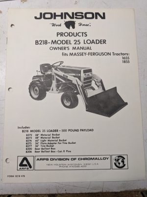 Johnson Work Horse 25 Loader Tractor B218 1655 1855 Massey Ferguson Parts Manual
