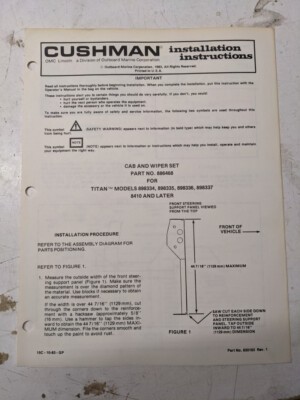 Cushman Installation Instructions Manual Cab And Wiper Set 886468 1983 Titan