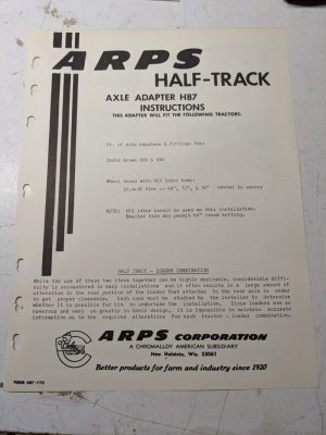 Arps Tractor Half-Track Axle Adapter Instructions Parts List H87 David Brown
