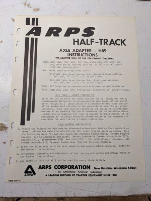 Arps Tractor Half-Track Axle Adapter Instructions Parts List H89 Case