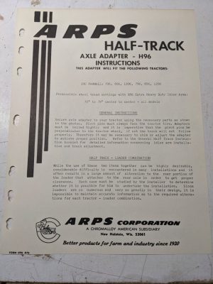 Arps Tractor Half-Track Axle Adapter Instructions Parts List H96 Ihc Farmall