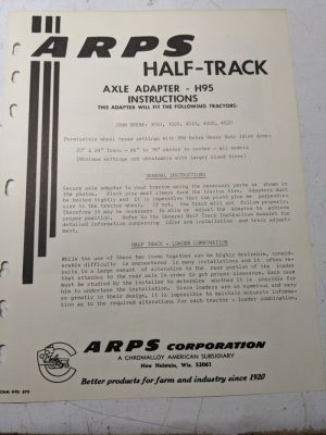 Arps Tractor Half-Track Axle Adapter Instructions Parts List H95 John Deere Jd