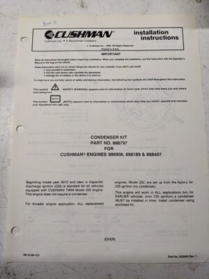 Cushman Installation Instructions Manual Condenser Kit 888797 1990 Engines