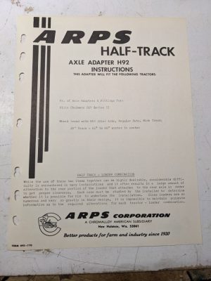 Arps Tractor Halftrack Axle Adapter Instruction Part List H92 Allis Chalmers 770