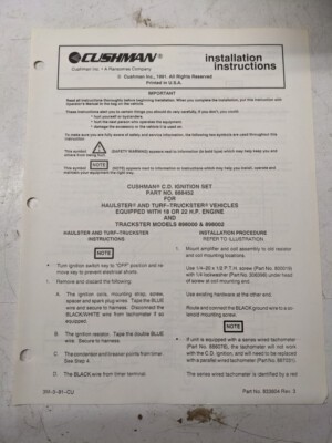 Cushman Installation Instructions Manual Cd Ignition Set 888452 1991