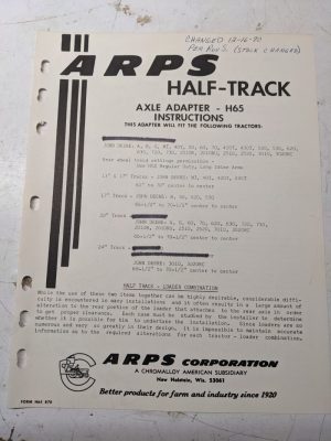 Arps Tractor Half-Track Axle Adapter Instructions Parts List H65 John Deere A B