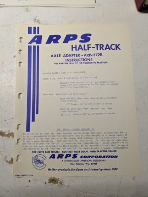 Arps Half-Track Axle Adapter Instructions Part List Arp-H72B Fordson Ford Dexta