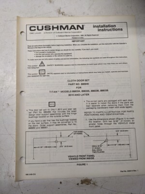 Cushman Installation Instructions Manual Cloth Door Set 886940 1985