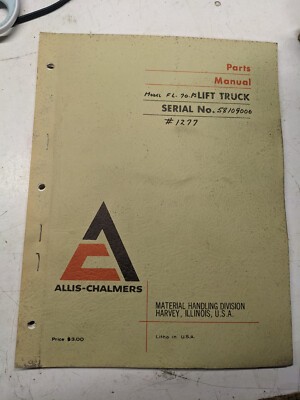 Allis Chalmers Parts Manual List Book Lift Truck Fork Fl 60 70 80 24 Ps 1969