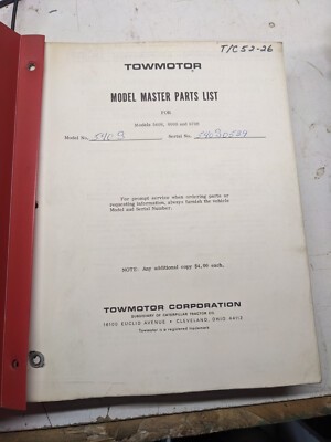 Towmotor Parts Operators Manual List Book 540 600 670 680-P 1968 Fork Lift