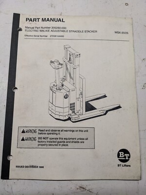 Bt Prime Mover Wsx-20/25 Electric Walkie Stacker Parts List Book Manual 1995