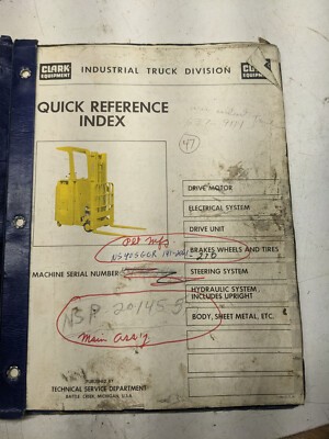 Clark Fork Lift Truck Parts List Book Manual Nsp 20 145-577 1968 Shop Catalog