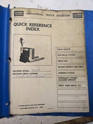 Clark Fork Truck Parts List Book Manual Pw18 Pw186-157-Spf6005 1981 Walkie Shop