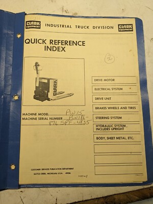 Clark Fork Truck Parts List Book Manual Pw15 Pw186-876-Spf4835 1982 Walkie