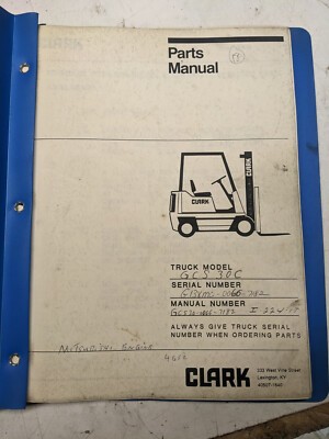 Clark Fork Truck Parts List Book Manual Gcs 30C G138Mc-0066-7182 1989