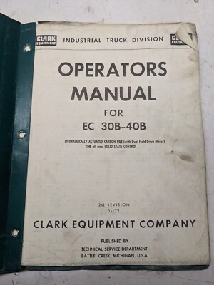 Clark Operators Manual Clarklift Fork Lift Trucks Ec 30B 40B 1966 Ssc Shop Book