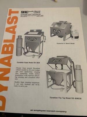 South Bend Lathe Dynablast Division Db-3624 Db-4040Cb Sales Brochure Model Sheet