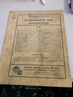 South Bend Lathe Works 1950 Attatchments And Accesories Price List