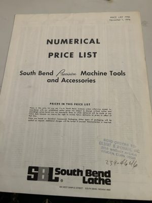 South Bend Lathe Works 1976 Price List Precision Machine Tool And Accessories