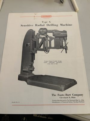 Foote-Burt Company Type G Radial Drilling Machine Sales Brochure Model Sheet