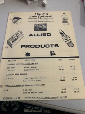 Plantes Lawn Equipment Allied Products Sales Brochure 1-1985 Price List