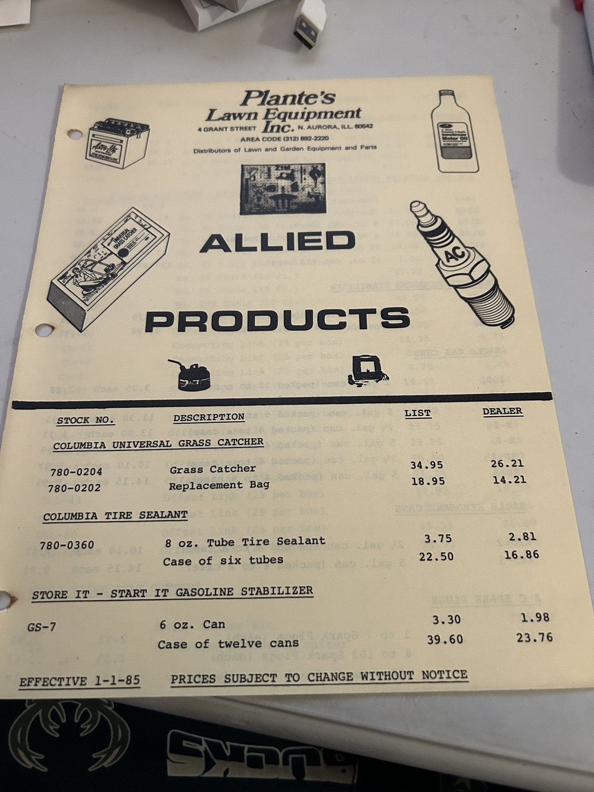 Plantes Lawn Equipment Allied Products Sales Brochure 1-1985 Price List