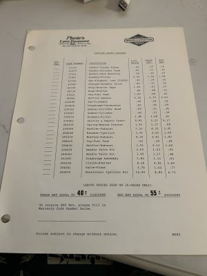 Plantes Lawn Equipment Briggs & Stratton Price Sheet Popular Parts
