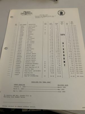 Plantes Lawn Equipment Tecumseh Price Sheet 1985 Discount List