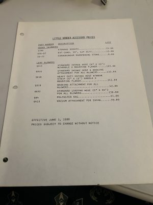 Plantes Lawn Equip Little Wonder Sales Brochure 6-1-1988 Price Sheet Acessory