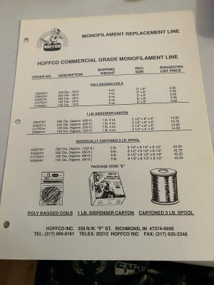 Hoffco Monofiliment Replacement Line Sales Brochure 1Lb 3Lb Polybag