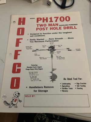 Hoffco Ph1700 Two Man Post Hole Drill Sales Brochure 2 4 6 8 10 12" Diameter