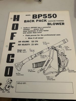 Hoffco Bp550 Backpack Gasoline Powered Blower Sales Brochure 225Mph