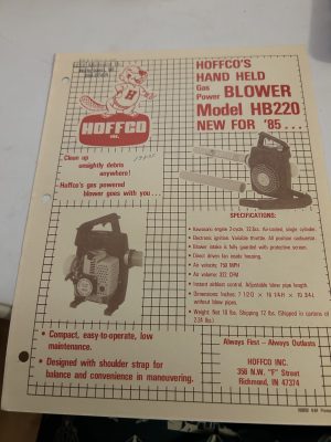 Hoffco Handheld Blower Model Hb220 1985 Sales Brochure 150 Mph Kawasaki