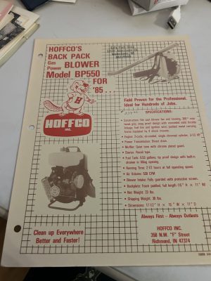 Hoffco Bp550 Backpack Gasoline Powered Blower 1985 Sales Brochure