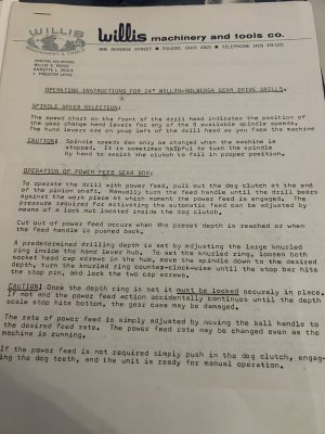 Willis Machinery And Tools Co Operating Instructions 24 Willis-Solberga Drills