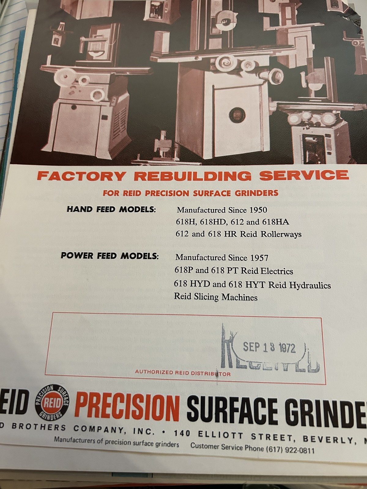 Reid Precison Surface Grinders Hand Feed Power Feed 618H 618Hd 618Ha 612 618Hyd